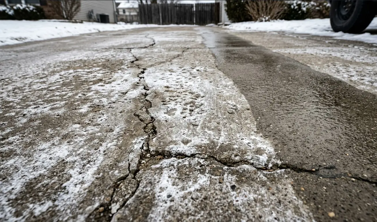 Commercial walkway showing salt damage prevention through Long Island pressure washing