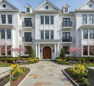 HOA exterior cleaning Long Island - premium community entrance with clean siding and walkways