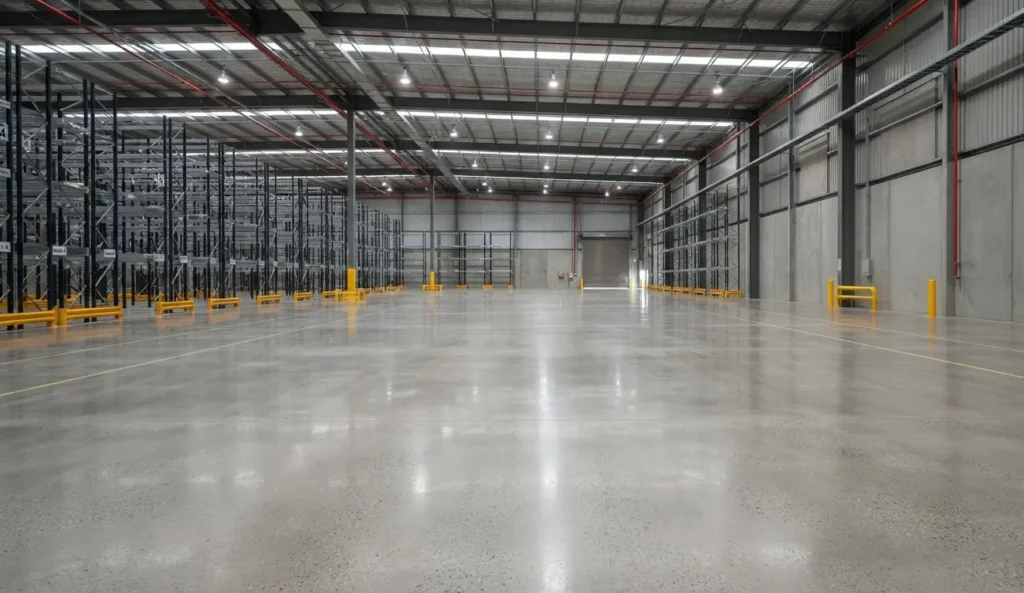 Clean sealed warehouse floor after professional cleaning on Long Island